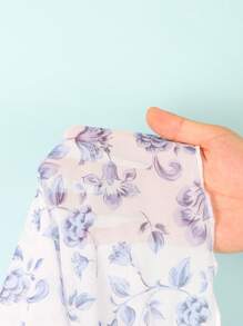 Tween Girl Holiday Floral Print Patchwork Ruffle Hem Kaftan Skirt Set - Blue - View 3