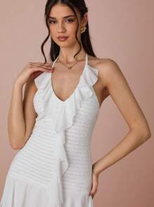 Enchnt Elegante e sexy vestito estivo da donna con schiena scoperta e balza