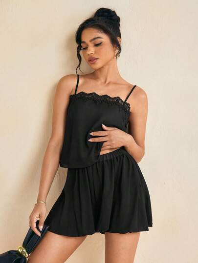 FURNANDA 春夏透明雪纺女士气球短裤黑色短裤