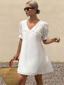 Livesso Neuer Sommerkasual-Urlaubstyp einfarbiges Midikleid für Damen mit Volants