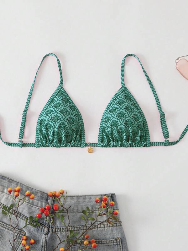 Swim Mod 1pc Women's Random Print Spaghetti Strap Summer Beach Bikini Top