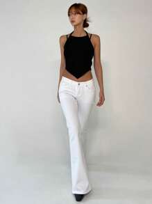 Strévra 女士白色低腰修身喇叭牛仔裤
