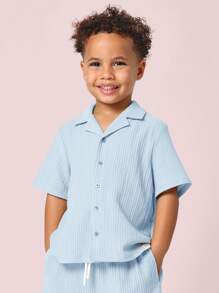 SUMWON Kids Summer Linen-Look Matching Set Button Down Shirt Shorts Outfit Beach Vacation Resort Wear Holiday Summer Spring Casual Coordinated 2-Piece Set