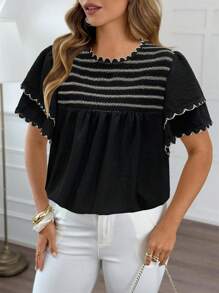 Franclia Camicetta casual in stile boho elegante, con inserti e doppio volant, taglie comode