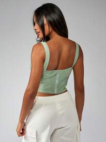 MISSGUIDED Sommer geraffter Büsten Leinen Träger Crop Top Korsett-Stil Ärmellos Tank Top für Festival, Strand, Urlaub, Lässig, schmale Passform