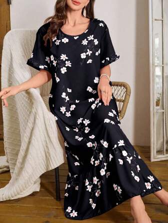 Serenescape 泡泡荷叶边花卉印花长款睡袍娃娃装 Luxeloungewear, Moo Moo