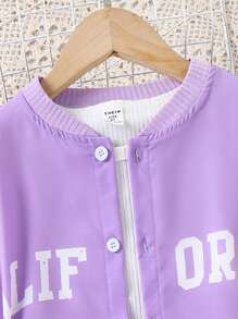 SHEIN Explorewe 少女字母圖形背心、短褲、襯衫套裝 - 彩色 - 查看 7