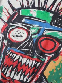 Manfinity EMRG Painting Print Casual Men T-Shirt Set,Men's Mature And Casual Loose Short-Sleeved T-Shirt Set, With Contrasting Green And Apricot Colors On The Top And Bottom, And Personalized Patterns On The Chest And Shorts, Full Of Fashion Sense. The Overall Style Is Avant-Garde And Bold, Showing A Unique Street Fashion Atmosphere, Suitable For Outdoor Sports And Leisure Occasions.