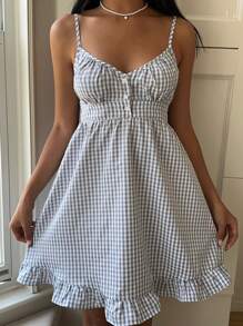 SHEIN EZwear 格纹花卉印花3D装饰吊带夏装，适合夏季 - 彩色 - 查看 1