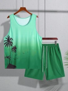 Manfinity RSRT Men's Solid Color Top And Shorts Set, Fashionable For Summer Men's Beach Outfits Beach Outfits For Man Men Beach Wear Sets Men's Beach Sets Beach Outfit For Men