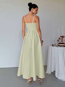 Aloruh 女士优雅吊带 A 字形长喇叭裙，适合夜店、派对、约会、休闲日常穿着、秋季 - 綠色 - 查看 2