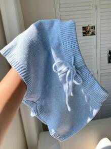 Comfortcana Quần short dệt kim cạp cao rút dây màu trơn thời trang thường ngày cho mùa thu/đông - Màu xanh lam - Xem 5