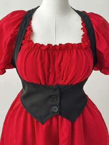 Flirla Fashion Contrast Color Maid Style 2 In 1 Dress - Multicolor - View 3