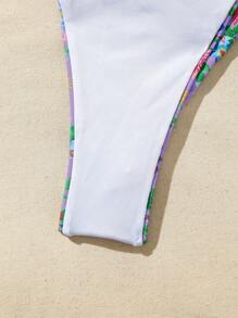 SHEIN Swim Set Baju Renang Bikini Patchwork Motif Bunga Kecil untuk Wanita, Cocok untuk Liburan Pantai di Musim Panas - MultiWarna - View 4