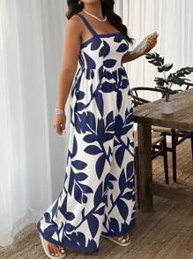 Weeklong Plus Size Printed Jumpsuit, Casual And Holiday Style - Blue and White - View 5