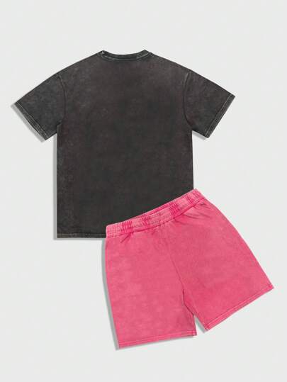 Prep Men's Jersey Letter Print Short Sleeve T-Shirt & Shorts Set, Vacation