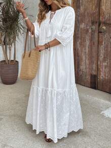 Freevana Robe de vacances grande taille femme avec encolure en V, cordons à franges et texturée à ligne A, robe longue blanche, tenue d'invité pour mariage, robe bohème romantique pour la plage, robe de remise des diplômes pour femme, robe d'invitée de mariage, vêtements d'été boho pour femme, tenues de brunch pour femme, tenues d'aéroport pour femme, tenues de vacances à la plage, tenues de city break, tenues de vacances, robes blanches pour femme, mini-robes pour femme, robes occidentales pour femme, robes pour femme, robes de fête pour femme, robe de Pâques blanche élégante pour femme