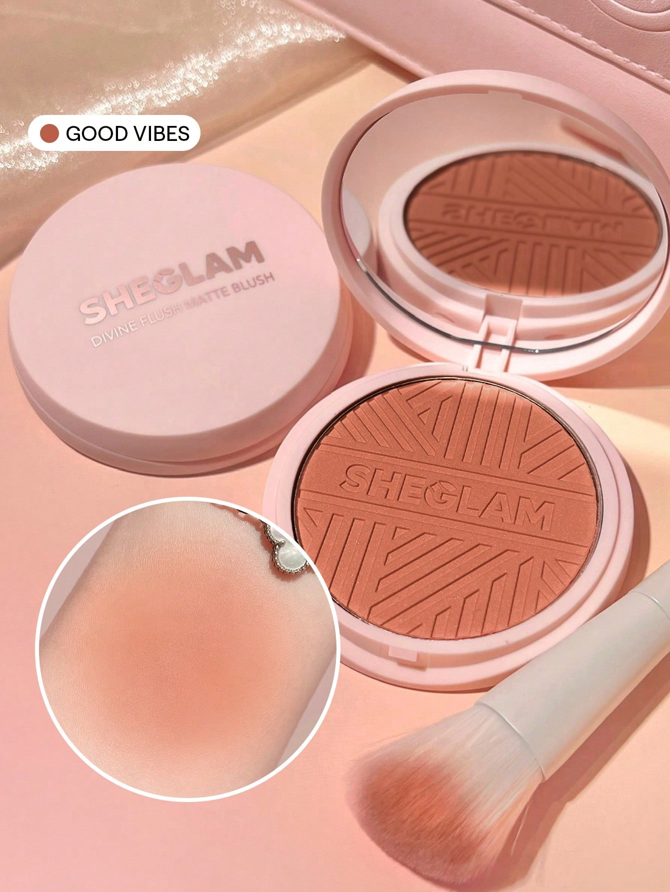 SHEGLAM أحمر خدود مطفي Divine Flush-بودرة أحمر خدود Good Vibes-أحمر خدود خفيف الوزن-لا يتلاشى-يدوم طويلاً-مكياج للوجه-أحمر خدود لحفلات من حمره بلشر علامة تجاريه
