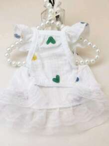 1pc Adorable Heart Print Ruffle Trim Pet Dress For Dogs - Featuring A Cute Heart Pattern, Elegant Ruffle Trim, Princess-Like Design, Also Suitable As A Cat Vest Dress With Delicate Lace Trim, Perfect For Special Occasions And Making Your Pet Look Absolutely Charming