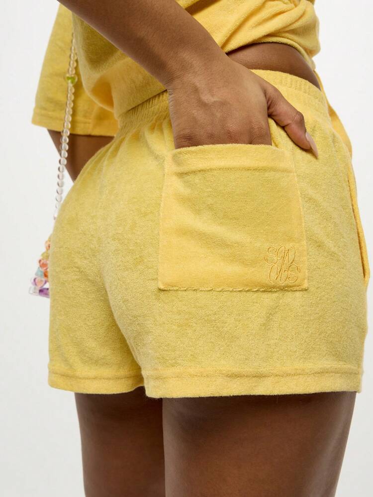 SUMWON WOMEN Terry Pull-On Runner Shorts Loungewear Summer Beach Cover Up Resort Vacation Leisure Beachwear Cozy Weekend