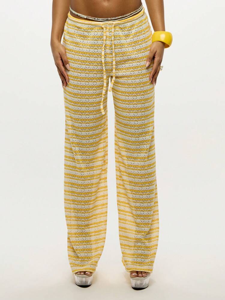 SUMWON Crochet Beach Parachute Pants Summer Resort Wear Loose Wide Leg Trousers Festival Boho Clothing Comfortable Drawstring Lounge Bottoms