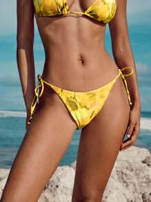 Opulessa Women's Boho Yellow Tie Back Bikini Bottoms: Knitted Fabric For Beach Comfort - Yellow - View 7