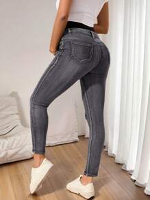 SHEIN Maternity High Waist Ripped Skinny Casual Versatile Jeans - Black - View 2