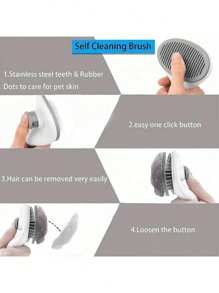 1 件灰色猫咪美容刷宠物毛发去除梳防滑不锈钢狗刷猫咪配件情人节、情人节婚礼、生日 - 灰色 - 查看 4