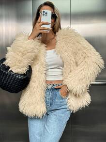 Chiquease Women's Fluffy Warm Jacket Fall Cloth For Women - Apricot - View 1