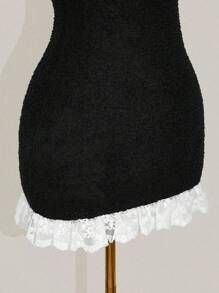 Sweetina 可爱猫咪刺绣抹胸迷你连衣裙 - 黑色 - 查看 6