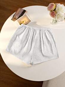 3pcs Puff Embroidered Shorts, Women Summer Shorts - Light Grey - View 2
