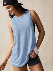 VARSIVA V-Neck Short Sleeve Hollow Back Loose T-Shirt - Blue - View 4