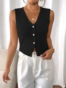 SHEIN Frenchy Canotta casual versatile da donna con collo a V monopetto, monocromatica