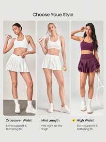 GLOWMODE Ace Flex Tummy Control Pleated Tennis Skirt With Built-In Shorts Side Pockets Tennis Golf Daily Spring Summer