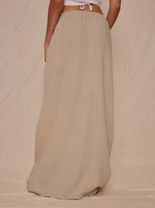 MUSERA 夏季度假沙滩罩衫，宽松亚麻系带长裙，适合秋季假日穿着，也可作泳装。 - 棕色 - 查看 4