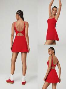 FeatherFit™-Air 圆领打结迷你连衣裙，速干吸湿排汗 - Fiery Red - 查看 9