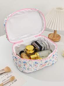 Butterfly & Ditsy Floral Portable Cosmetic Bag - Blue - View 11