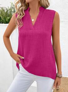 EMERY ROSE Women Sleeveless Solid Color Shirt, Fashionable For Summer - Hot Pink - View 4