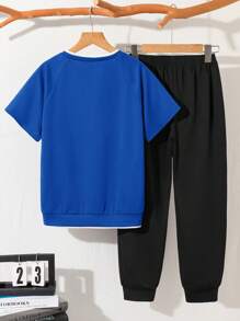 Tween/Tween Boy Casual Mock Neck T-Shirt And Sweatpants Set, Matching Outfit - Royal Blue - View 2