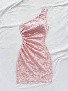 Soleia Robe moulante asymétrique aux épaules et à la taille cintrée pour femme, de couleur unie, convient pour la Saint-Valentin, le Nouvel An et les occasions de fête