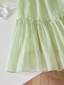 Vestido de tutú de princesa para niñas en verano con cuello redondo, sin mangas, decoración de perlas y tela de malla