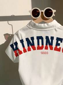 Young Boys Casual Minimalist Letter Print Loose Comfortable Daily Wear Short Sleeve Shirt, Suitable For Spring/Summer - Multicolor - View 4