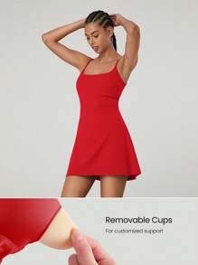 FeatherFit™-Air 圆领打结迷你连衣裙，速干吸湿排汗 - Fiery Red - 查看 5