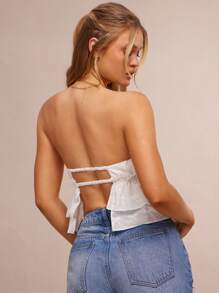 WESTFADE Top corto con volantes y escote halter bordado con moño, tejido, smocked y espalda descubierta, ideal para primavera y vacaciones - Blanco - Ver 4