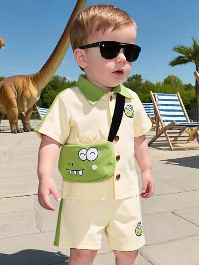 SHEIN Persoplay Kids 3pcs Baby Boy Cute Embroidered Bear Short Sleeve Shirt & Shorts & Crossbody Bags Outfit Set, Spring/Summer,Kid Clothes,Toddler Clothes, Baby Outfit, Infant Baby Boys Outfits, 6M-3T Baby Beach Wear Baby Boy Beach Clothes Boy Clothes For Baby Baby Clothes Set Boy Baby Clothes Baby Boys Sets Boy Clothes For Kids Baby Boys Sets