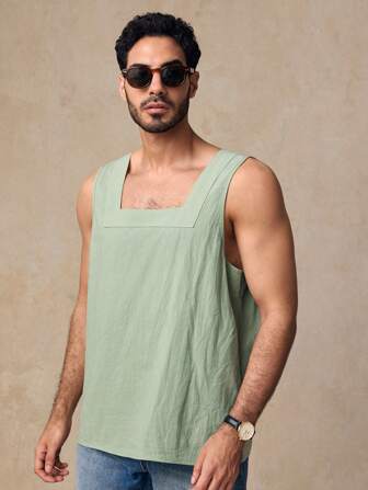 GENTILAND เสื้อกล้ามยืดหลวมสีพื้นผู้ชาย