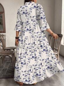 EMERY ROSE Abito lungo con stampa floreale casuale elegante, adatto per primavera e autunno, taglie comode