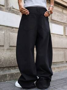 Manfinity EMRG Men's Black Washed Loose Barrel Leg Casual Jeans Hang Out Street Sport College - Black - View 2