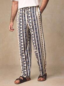 GENTILAND Men's Boho Woven Fabric Pants: Stylish Multicolor Print Drawstring Long Pants With Pockets For A Relaxed Fit - Multicolor - View 4