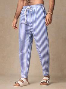 HIMLAND 男士休闲梭织竖条纹中腰抽绳锥形裤，秋季，Old Money